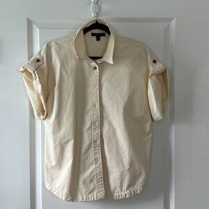 Banana Republic Cream Short-sleeve button-up roll-tab sleeves and front placket